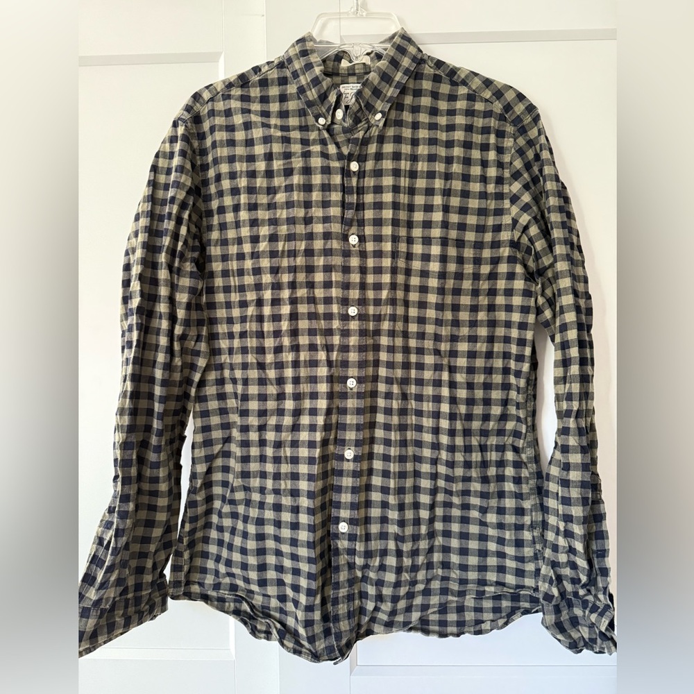 Mens J.Crew Classic Fit Checkered NavyGreen Button Down Sz M Preppy Plaid Ranch